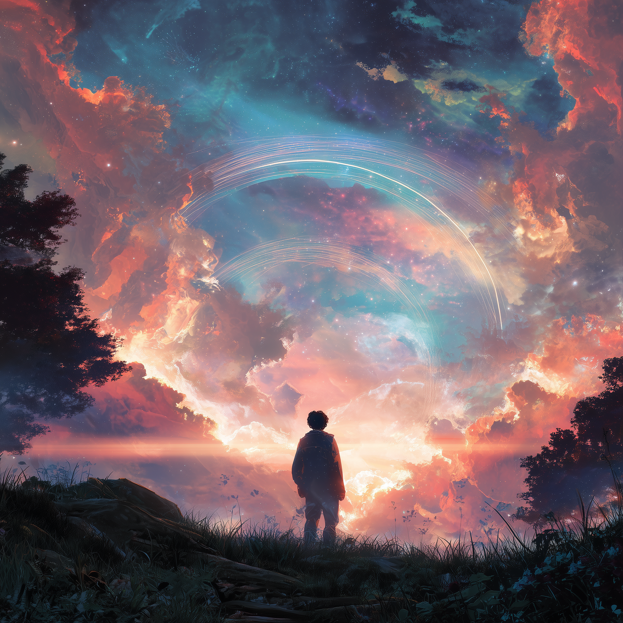 Aaron Holbrook silhouette against cosmic sky